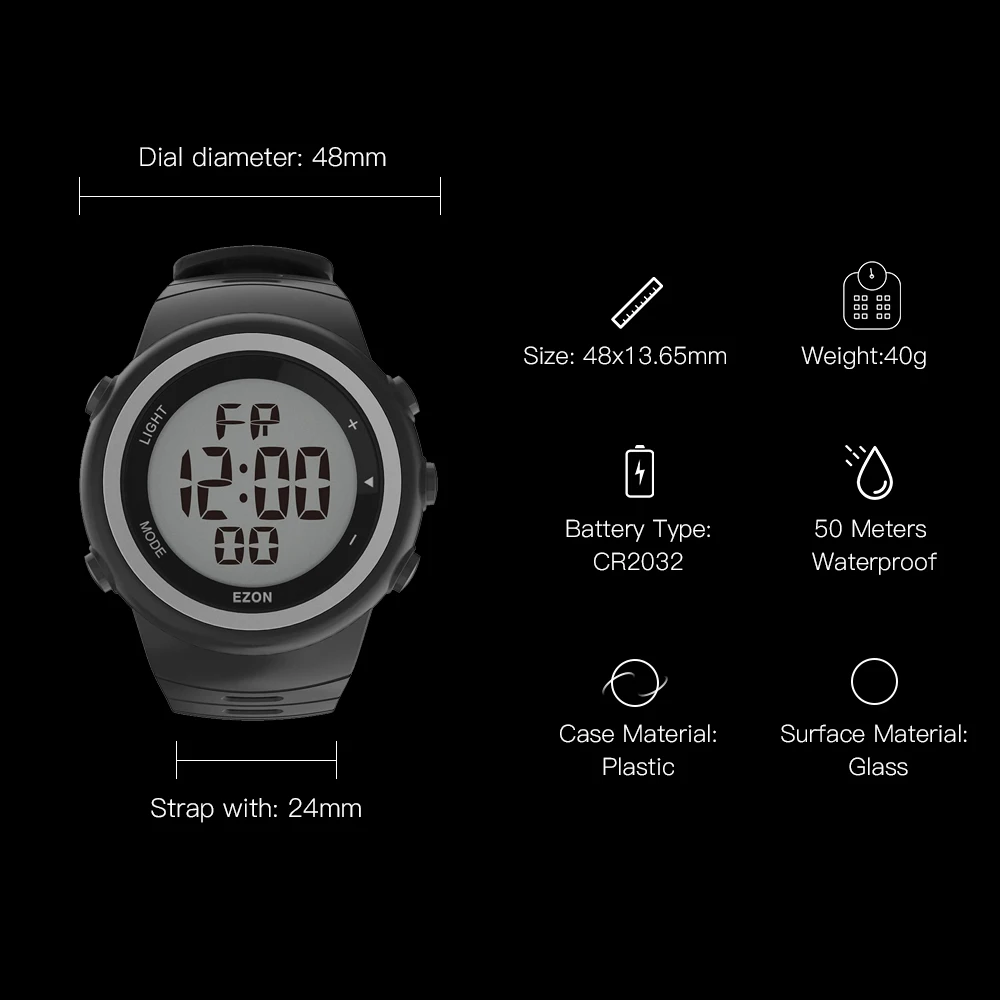 Ezon T023 Для мужчин открытый Бег спортивные часы цифровые Повседневное шагомер Часы