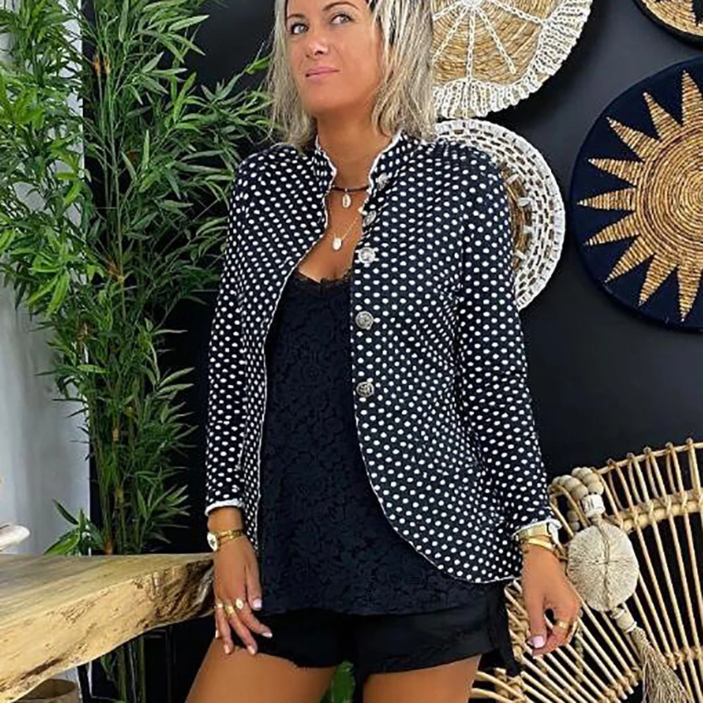 

Explosive Autumn Winter Long-Sleeved Polka-Dot Printing Button Suit Jacket Women
