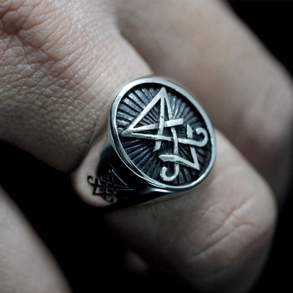 Кольцо с печатью eyhimm of Lucifer Satan готическое кольцо из нержавеющей стали байкерские