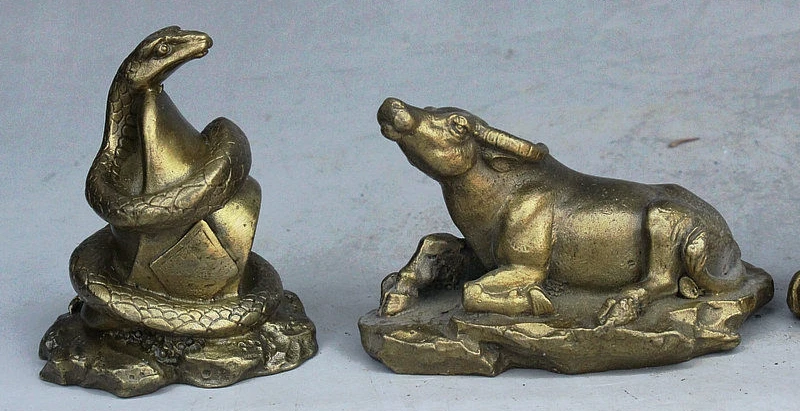Rare Folk China FengShui Brass Auspicious 12 Zodiac Year Animal Statue Full Set | Дом и сад