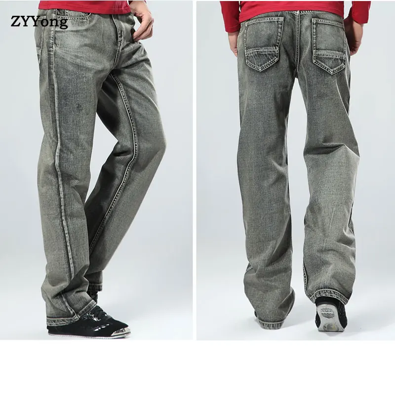 ZYYong Men's Jeans Wide Leg Trousers Hip Hop Grey Casual Men's Jeans Trousers Loose Jeans Rapper Skateboard Loose Men's Jeans