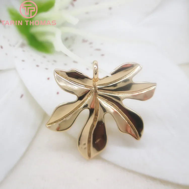 Латунные подвески в виде листьев дерева с покрытием 24 каратным золотом 6 шт. 20 х22