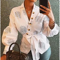 women bandage letter print stylish simple tops fall 2021 long sleeve fashion v neck tops streetwear outfit female casual clothes