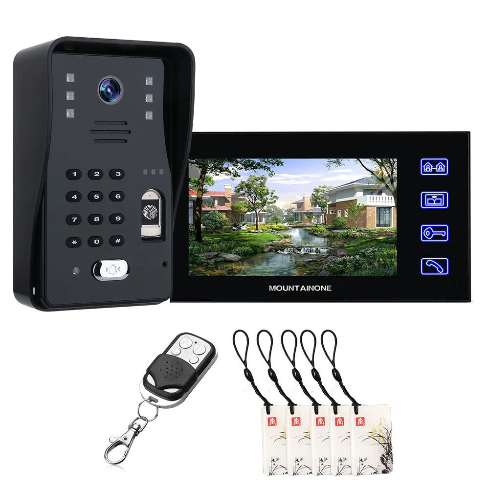 

7 inch Fingerprint RFID Password Video Door Phone Intercom Doorbell with Night Vision Security CCTV Camera Home Surveillance