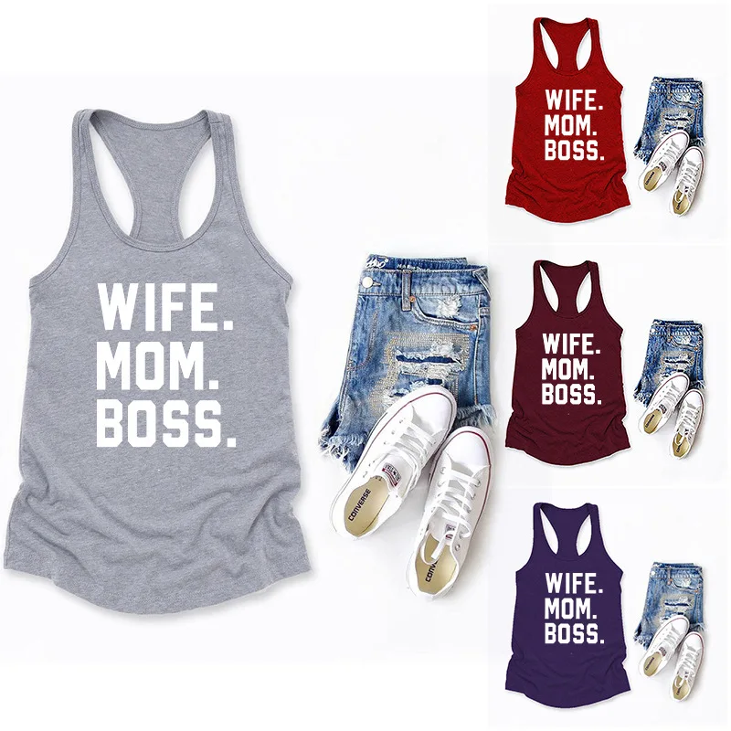 

WIFE MOM BOSS Letter Printed Crop Top Women Sleeveless O Neck Tank Top Summer Ladies Casual Loose Vest Haut Femme Ropa Mujer