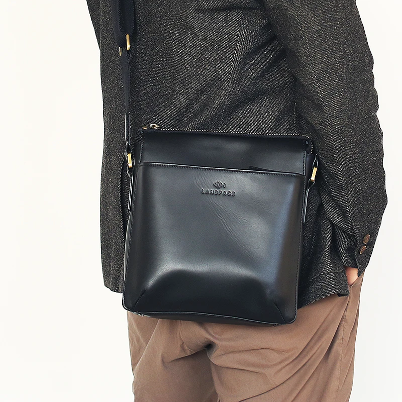 LANSPACE мужская кожаная сумка на одно плечо модная брендовая сумка-мессенджер
