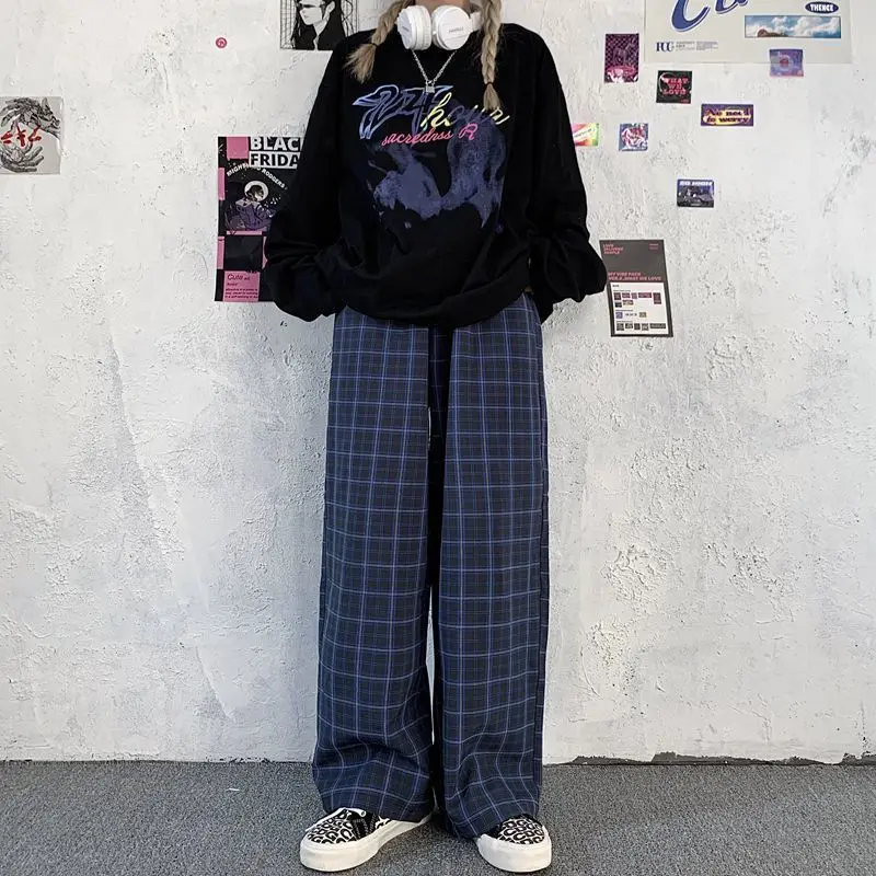 

Oversize wide-leg pants women Korean vintage casual high-waist street style straight pants autumn new Harajuku punk style pants