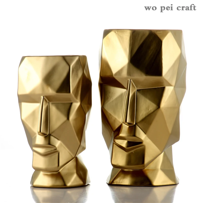 

Nordic Ceramics Vase Geometric Origami Abstract Golden Human Head Vases Flower Arrangement Crafts Figurines Home Decoration