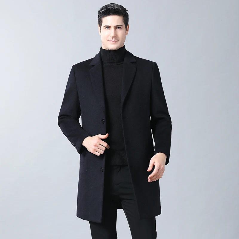 Куртка мужская шерстяная длинная черная Осень-зима 8XL 6XL | Мужская одежда