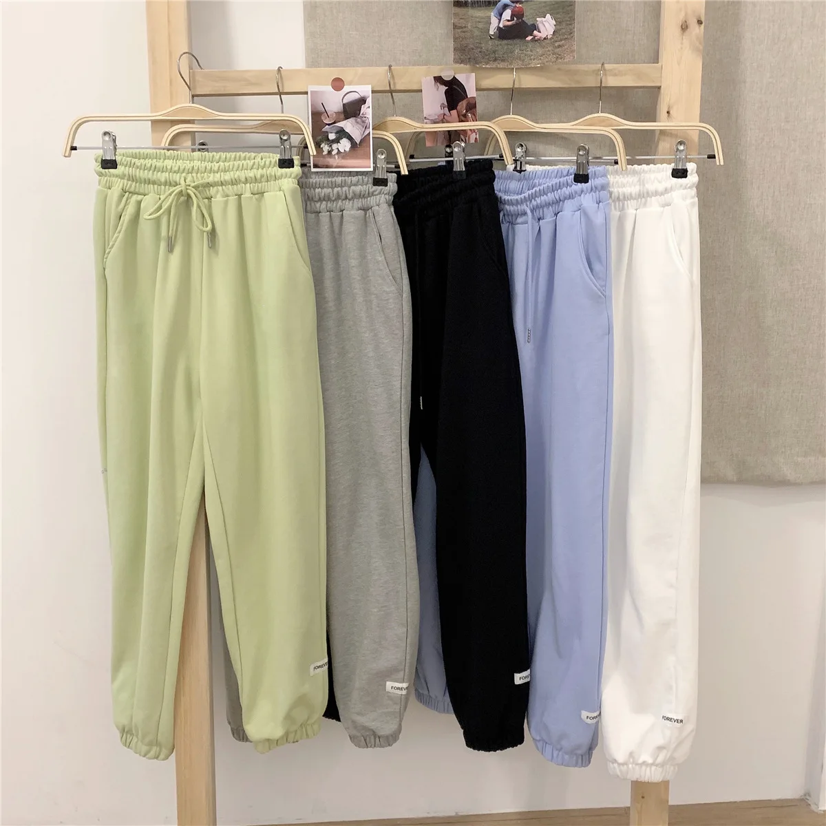 

Women High Waist Casual Sweatpant Workout 2021 Spring Plain Loose Cinch Bottom Jogging Pants with Pockets