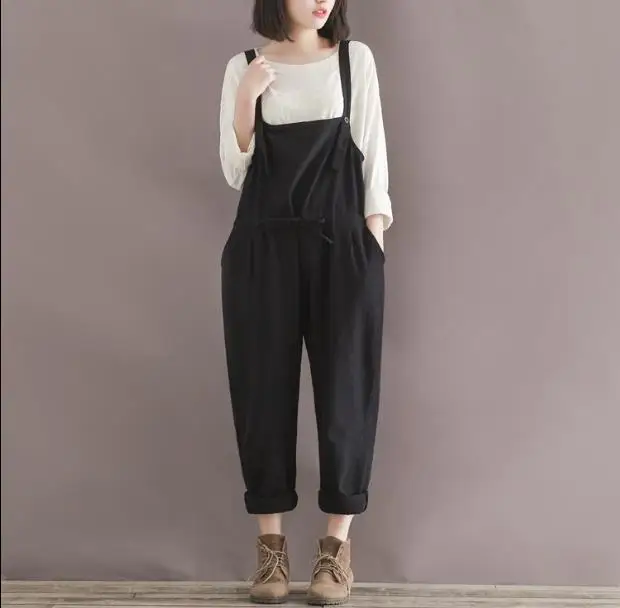 Женские комбинезоны Harembroek черные хлопковые брюки размера плюс повседневные