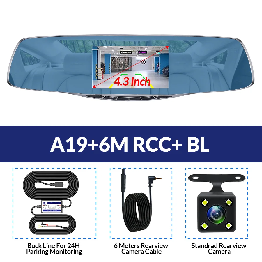 E-ACE A19 Автомобильный видеорегистратор Камера Зеркало заднего вида авто Dvrs Двойной объектив видео Регистраторы регистраторы регистратор Видеокамеры Full HD 1080 P два Камера s - Название цвета: A19-6M RCC-BL