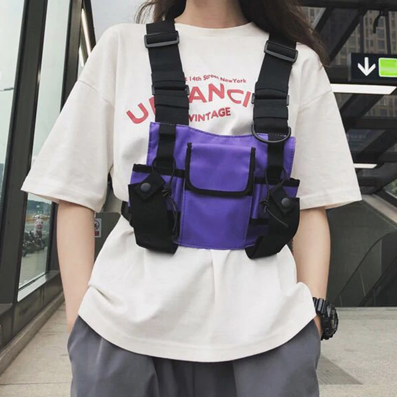 

Functional Tactical Chest Bag For Woman Fashion Bullet Hip Hop Vest Streetwear Bag Waist Pack Unisex Black Chest Rig Bag