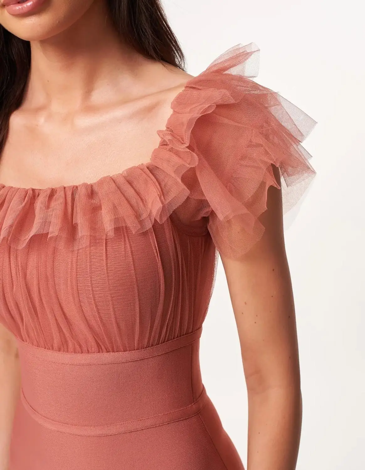 

Sale Women Sexy Designer Lace Mesh Pink Elegant Bandage Dress 2021 Midi Club Celebrity Bodycon Party Dress Vestido