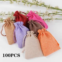 100pcs drawstring linen bags package candy gift jewelry for wedding christmas birthday home party packaging bag jute storage bag