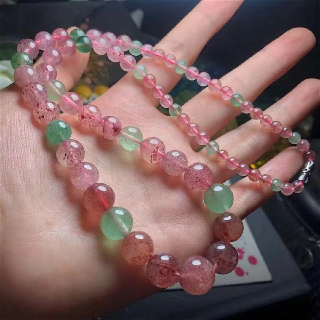 

Natural Red Green Strawberry Necklace For Women Lady Men Healing Love Gift Crystal Quartz Beads Gemstone Jewelry AAAAA 5mm-13mm