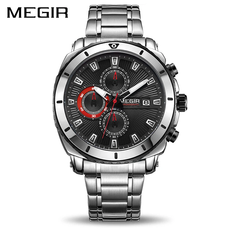 Часы MEGIR Мужские кварцевые с браслетом из нержавеющей стали брендовые Роскошные