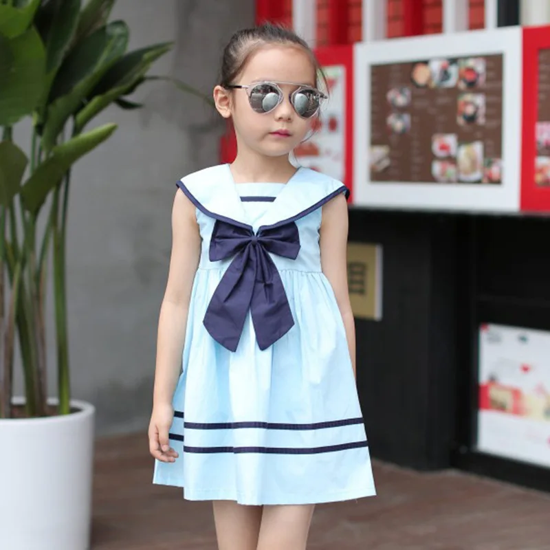 Повседневные платья для девочек новое темно-синее платье с рисунком летняя