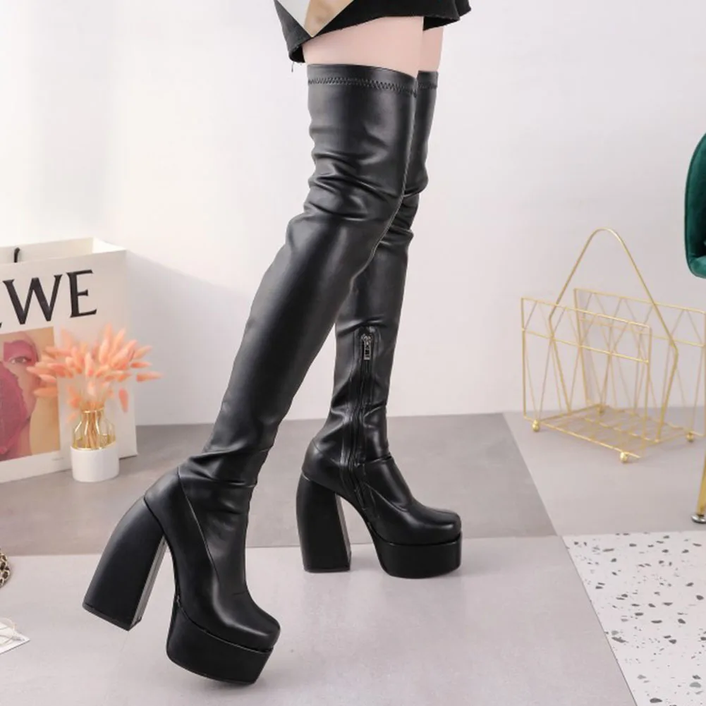 

Женские ботфорты на платформе, высокие сапоги до бедра на массивном каблуке, в готическом стиле, панк, обувь для вечеринки, большой размер 43
