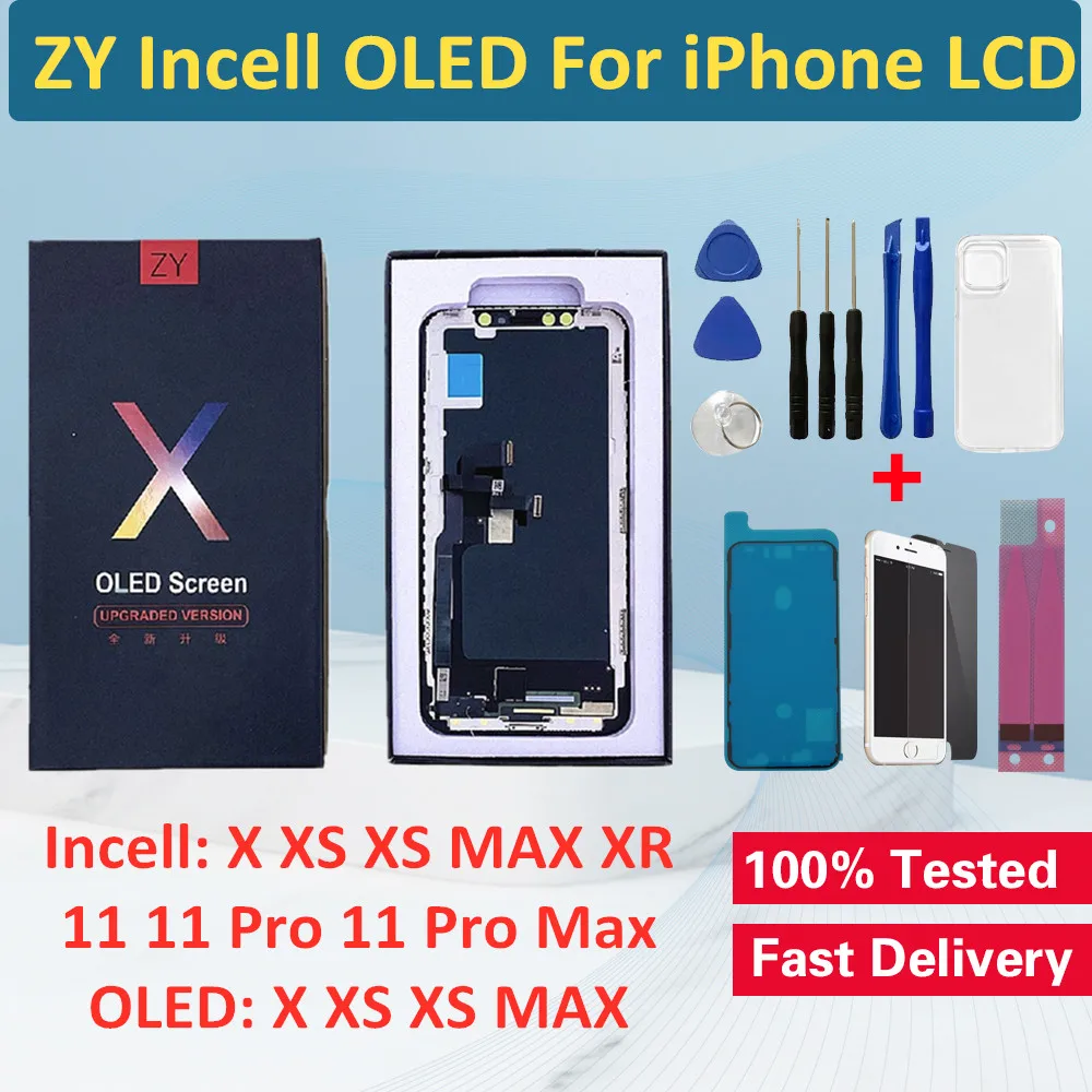 

ЖК-дисплей ZY Pantalla Incell для iPhone X 11 Pro, ЖК-дисплей с сенсорным экраном и дигитайзером в сборе для iPhone X, 12 Pro, XSMax, XR