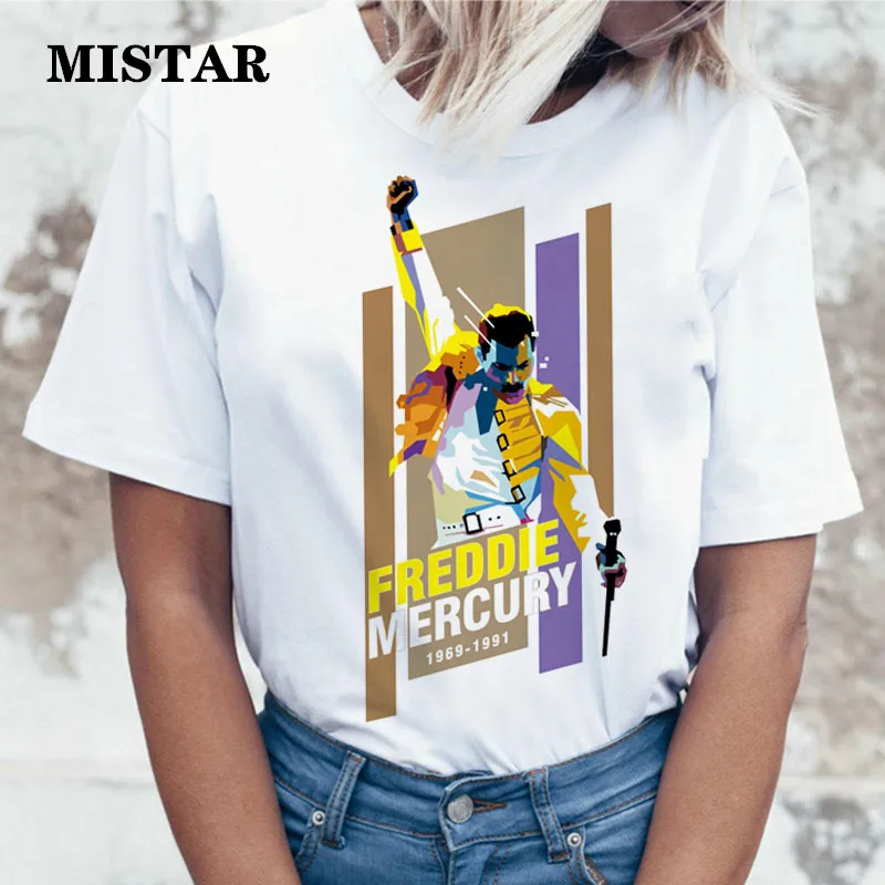

Freddie Mercury Printed t shirt Women Female New t-shirt Short sleeve Tops Aesthetic Summer Casual Femme Graphic women clothes