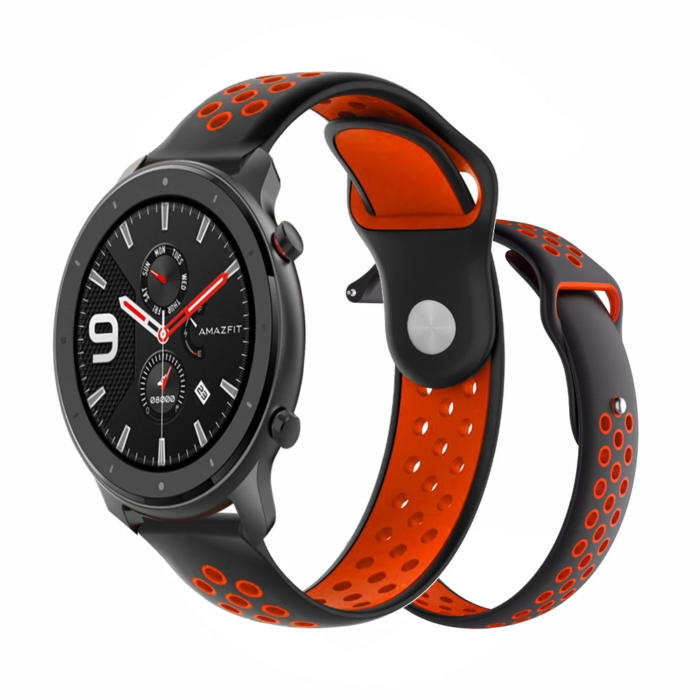 HANGRUI 20 мм 22 мм мягкий силиконовый двухсторонний Браслет Для Xiaomi Huami Amazfit Bip Amazfit GTR 47 мм 42 мм силиконовый сменный ремешок