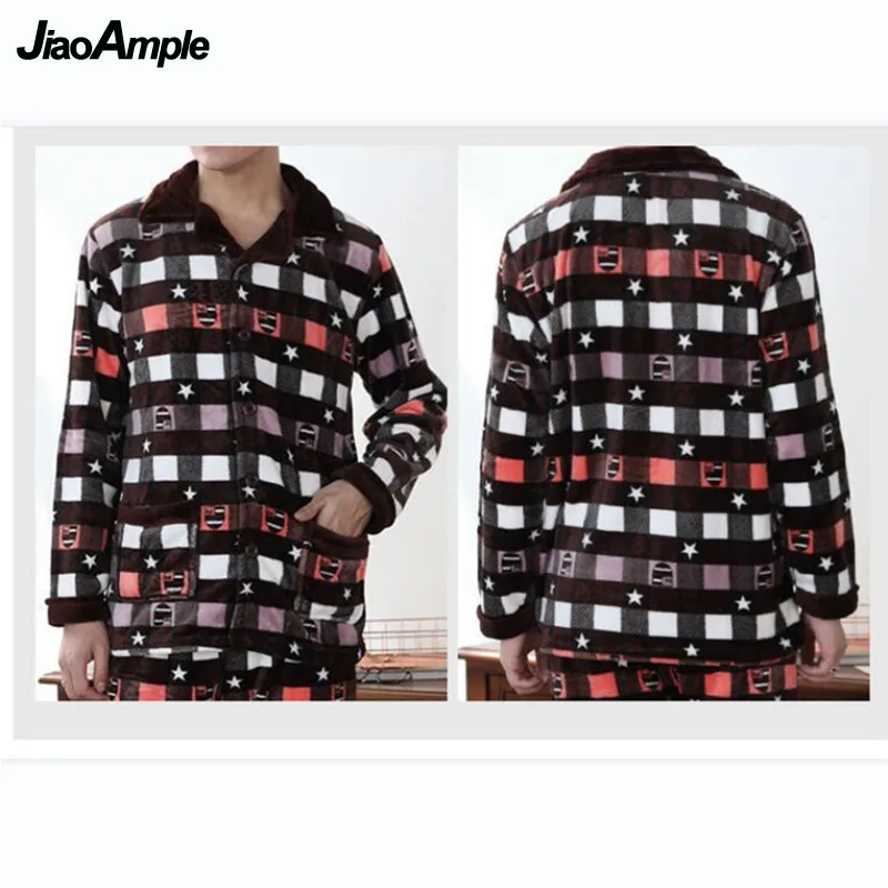 Pajamas Men's Winter Thick Flannel Long-sleeved Trousers Pijamas Two-piece Male Plaid Sleepwear Homewear Suit Casual Nightwear