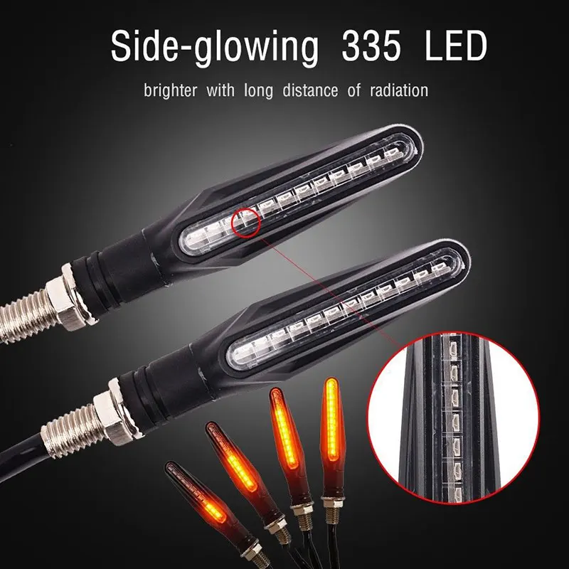 

High Quality 2pcs 12LED Motorcycle Turn Signal Lights Flowing Flashing Motorbike Indicator Blinker Motor Tail Lights Signal Lamp