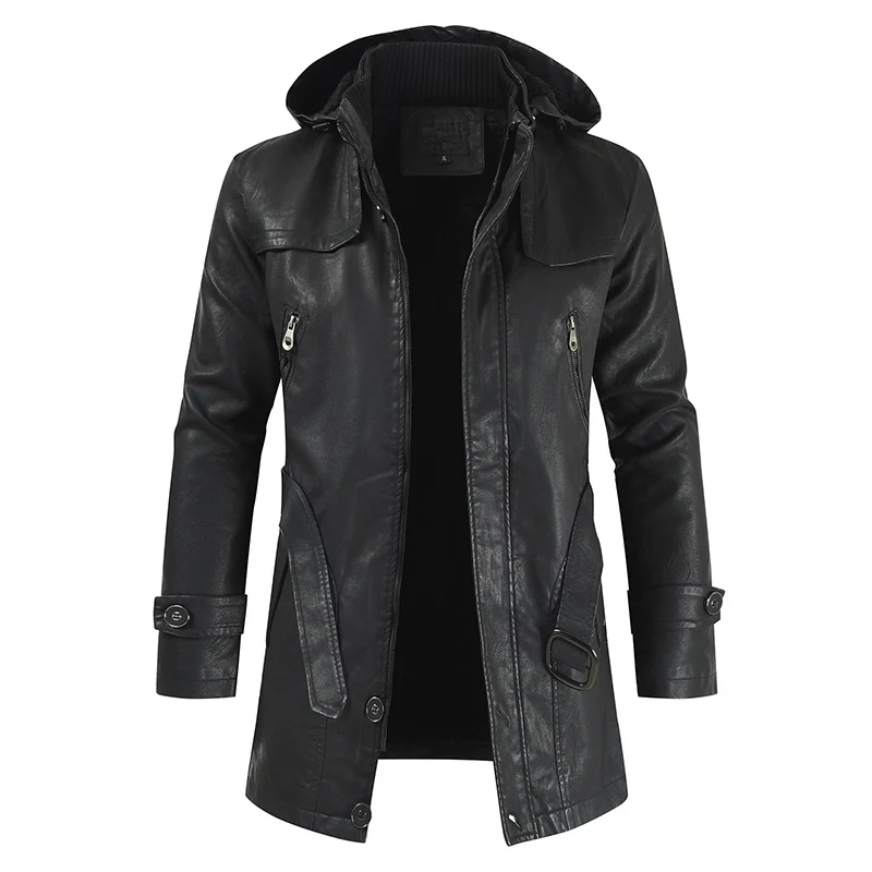 

Nice Pop Leather Jacket Men Long PU Hooded Casual Leather Jacket Men Large Size 5XL Slim Fit Farting Leather Coats