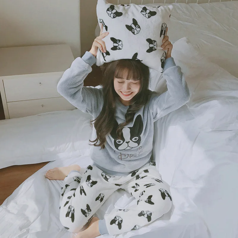 

2020 womens pajamas set Winter Thick Warm Flannel Pajama Sets Cartoon Pyjamas Women Homewear Animal Sleepwear Female Pajama