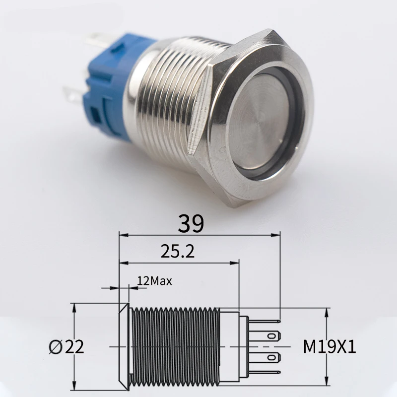 1 шт. 19 мм самоблокирующаяся и металлическая кнопка с выключателем света