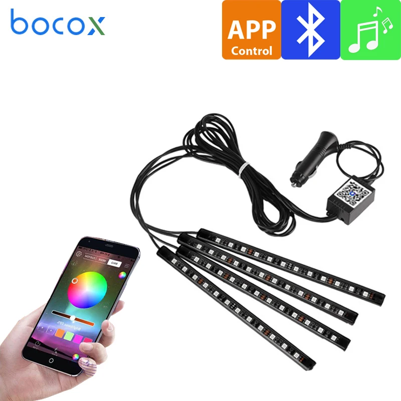 4 шт. автомобильная светодиодная лента RGB с дистанционным управлением через