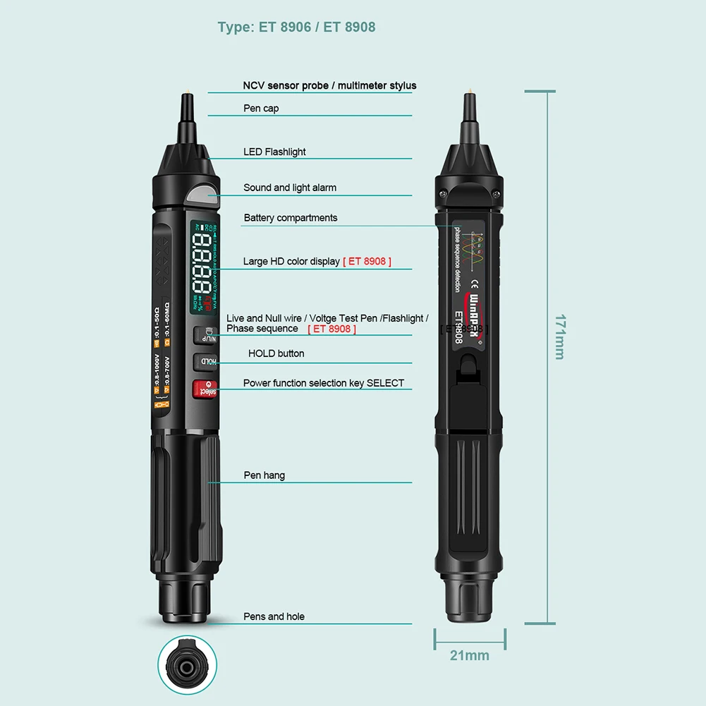 

3 in 1 Handheld Voltage Tester Pen Phase Sequences Meter Digital Multimeter AC/DC Voltage Resistance Diode Handheld Tester Tools