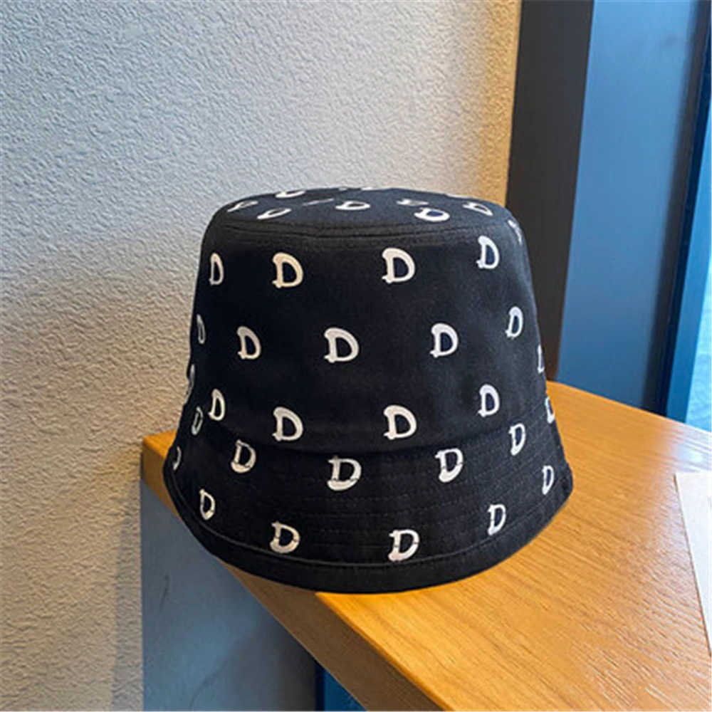

INS Style Korean version of the fisherman hat tide card face small Japanese hats black letters print bucket hat WS-2906