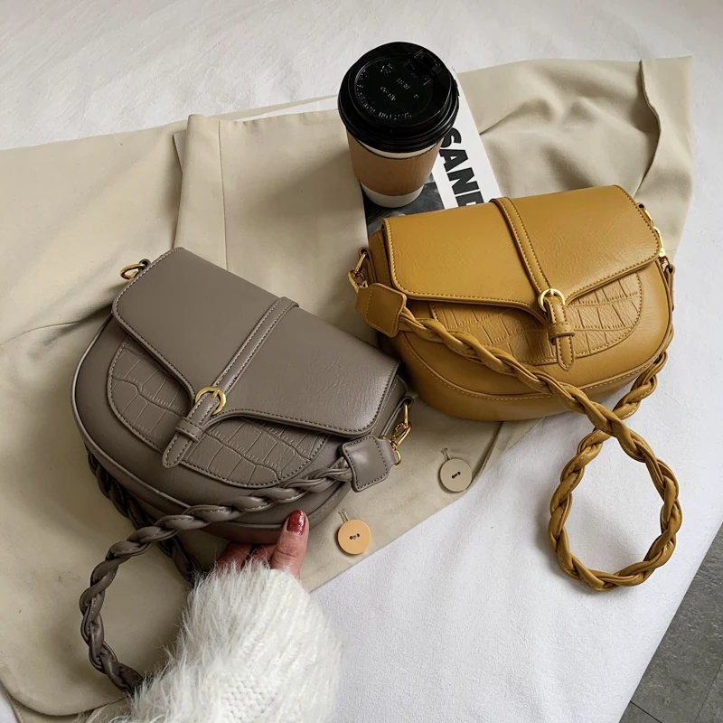 

Stone Pattern Flap Pocket Woman Small Shoulder Bag High Quality PU Leather Women Crossbody Bag Fashion Saddle Bag sac femme 2021