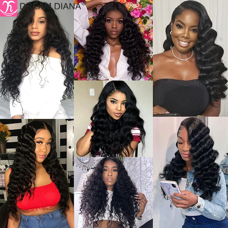 

DreamDiana Brazilian Hair Weave Bundles With Closure Ombre Loose Deep Wave With Closure 4PCS Remy Wavy Hair Bundles With Closure
