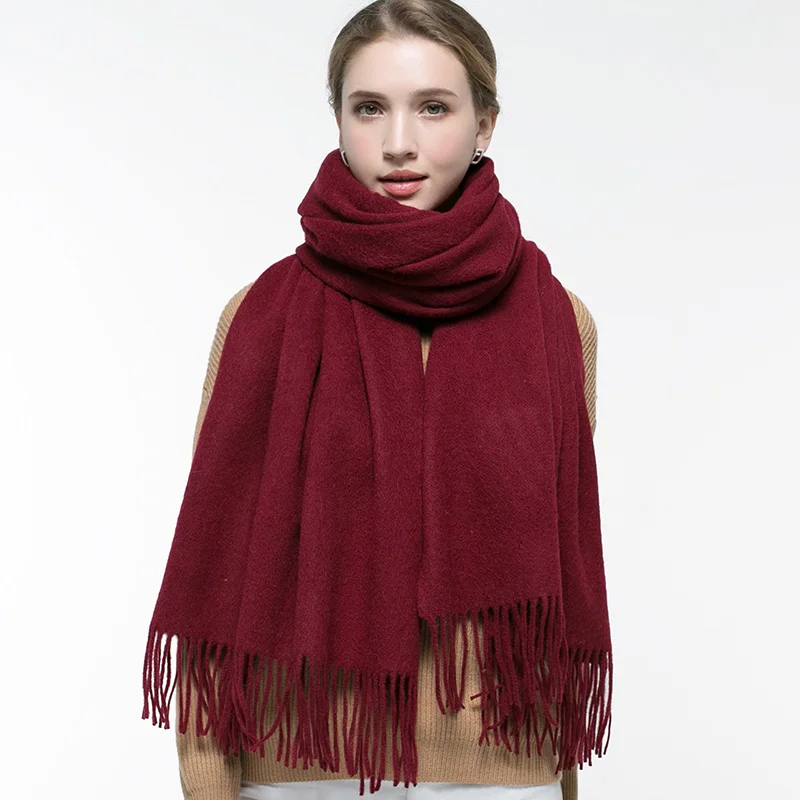 Wither Pure Wool Scarf Women Brand Thicken Warm Echarpe Wraps for Ladies Foulard Femme Solid Camel Merino Wool Scarves - Цвет: Dark Red