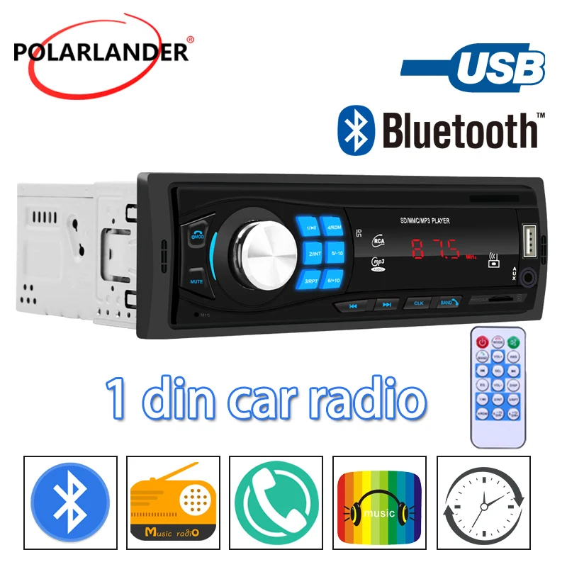 

Car Radio 1 Din In-dash 12V FM AUX IN USB TF Stereo Bluetooth 45W MP3 Player Four Output Universal LED Digital Tube Autoradio