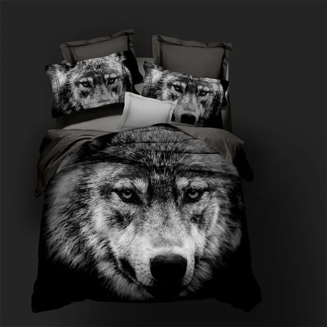 

Ferocious Wolf Bedding Set Animal Bed Linen Queen Size Bedclothes Fashion Design Black Wolves Duvet Cover Sets