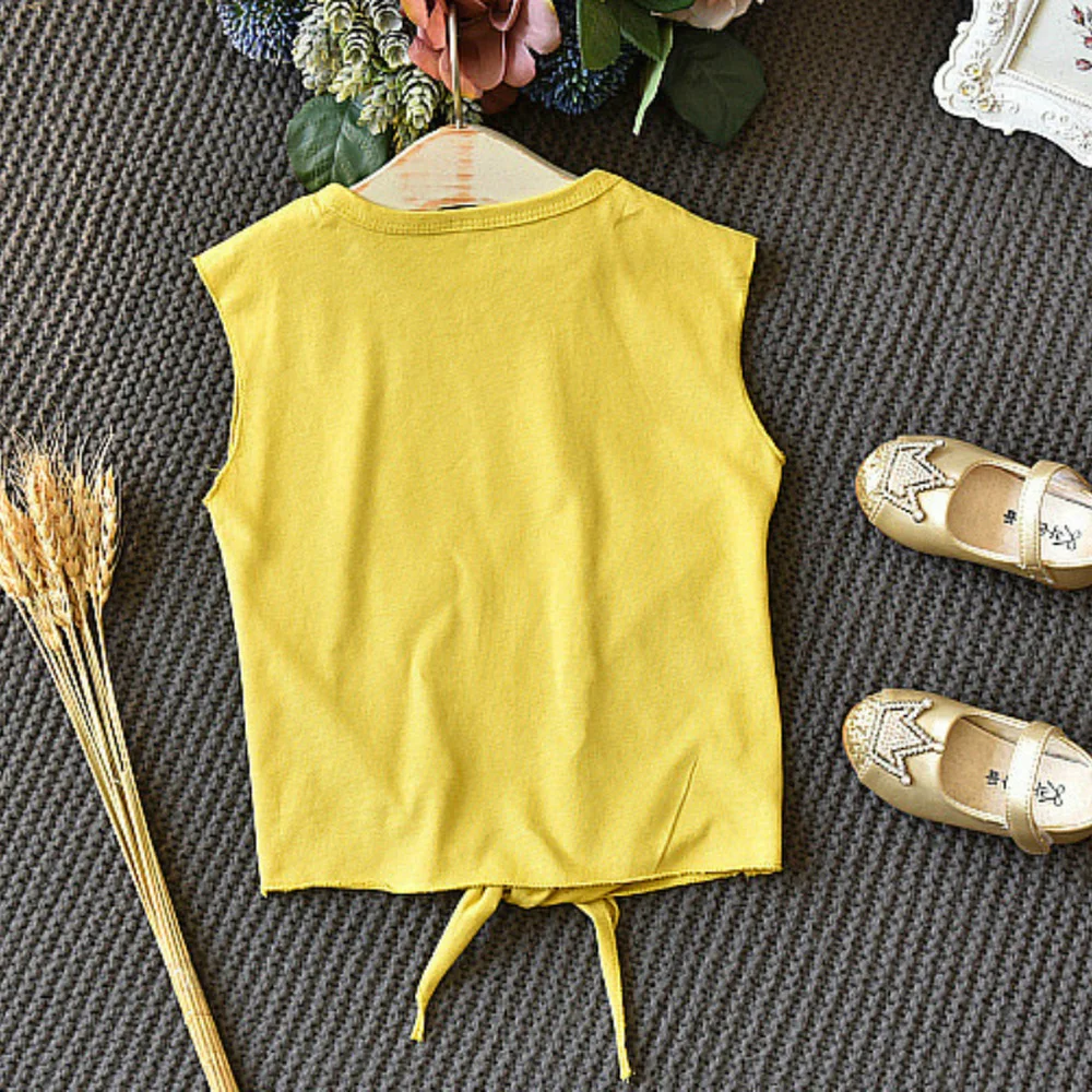 Костюм для девочек Новинка лета 2019 Корейская футболка без рукавов с рисунком
