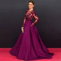 long sheer sleeve wine red long court train 2020 vestido de festa with beaded evening party gown mother of the bride dresses