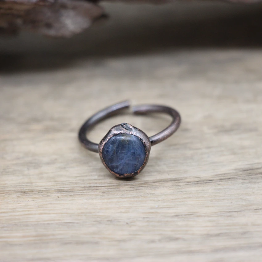 

Natural Blue Kyanite Antique Copper Rings Stone Gems Quartz Adjustable Band Ring Fashion Women Jewelry Dropshipping,QC4026