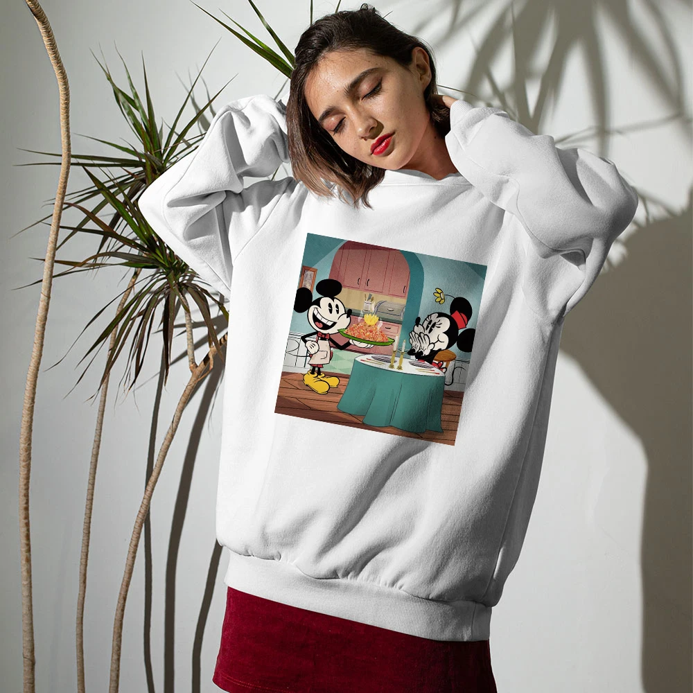 

Disney Spring Summer Casual Oversized Women Sweatshirts Mickey and Minnie Candlelight Dinner Hoodies Ulzzang Korean Trend