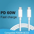 Зарядное устройство PD с USB Type C на Type C, 60 Вт, кабель QC 4,0 для телефонов Samsung, Xiaomi, Android, шнур передачи данных, провод для быстрой зарядки