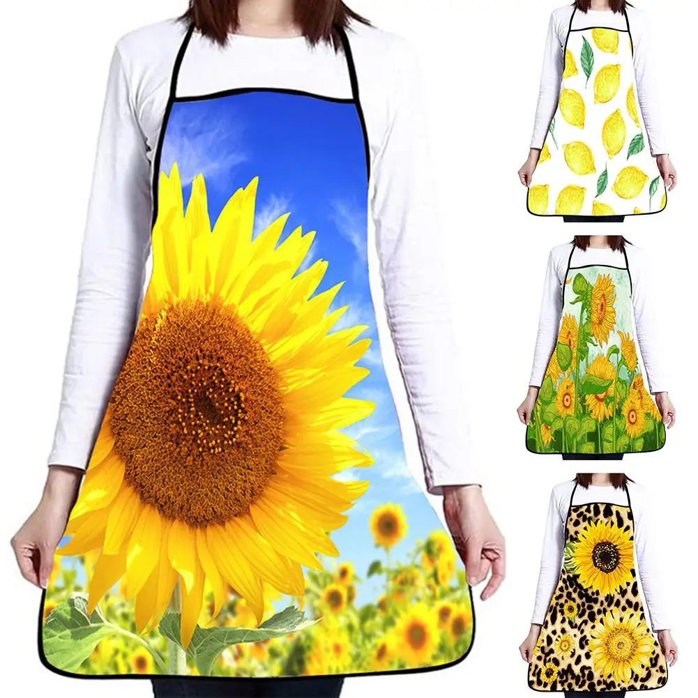 

Kitchen Apron Sunflower Lemon Print Women Oil Water Proof Home Cooking Baking Cleaning Apron Home Cleaning Tools