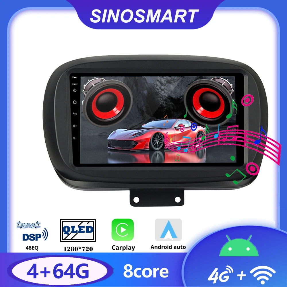 

Sinosmart Car GPS Navigation Radio for Fiat 500X 2014-2019 2din 2.5d IPS/QLED Screen 8 Core,DSP 48EQ