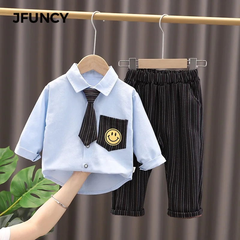 

JFUNCY Baby Boys Clothing Sets Comfortable Young Children Long Sleeve Shirt Tops Stripe Pants Costume Cotton Kids Clothes