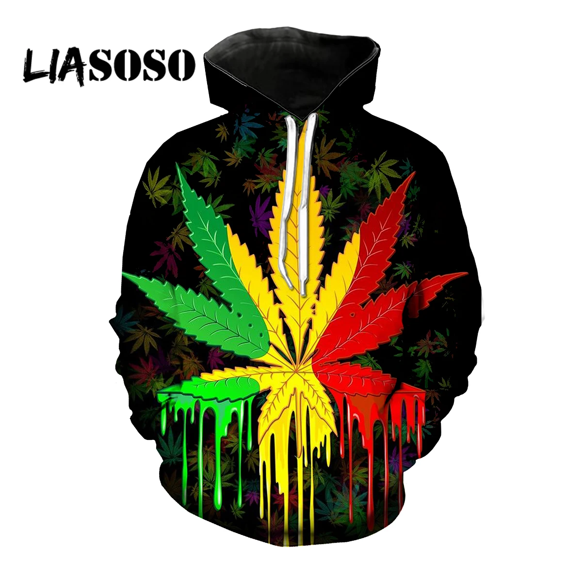 

LIASOSO Colorful Creativity Green Hemp Leaves Maple Leaf 3D Print Women Men Hooded Hoodies Sweatshirts Pullover Harajuku Hip Hop