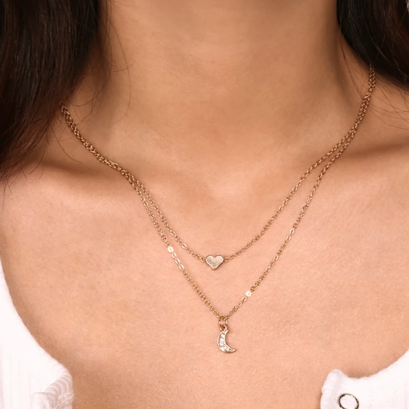 

Vintage Multilayer Earth Pendant Necklace New Women Gold Color Beads Moon Star Horn Crescent Choker Necklaces Jewelry