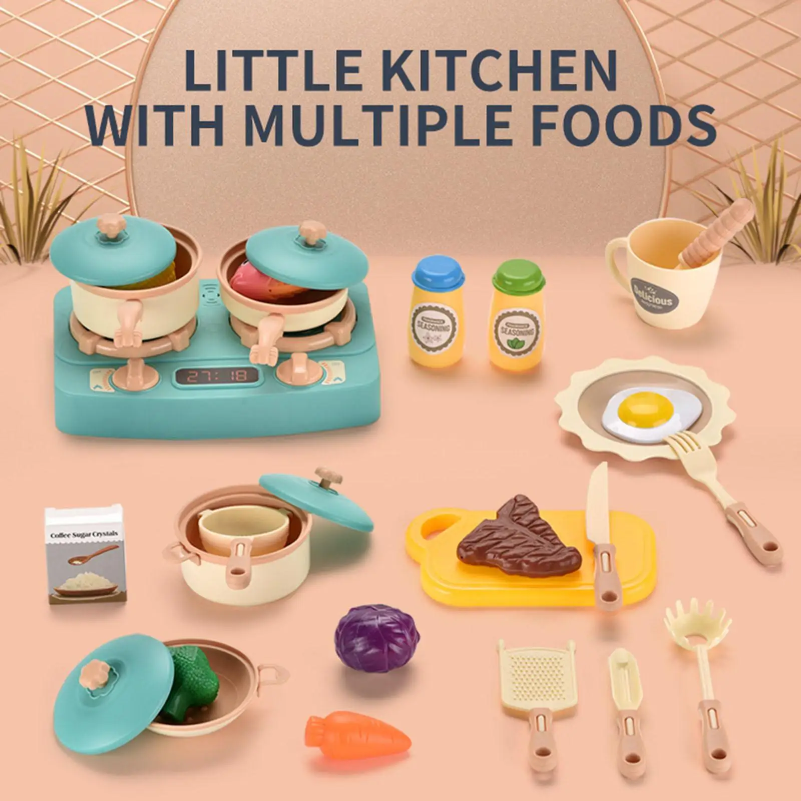 

Electric Kitchen Toys Kit Spray Light Sound Effect Cooking Toys Role Playing for Girls Baby Children